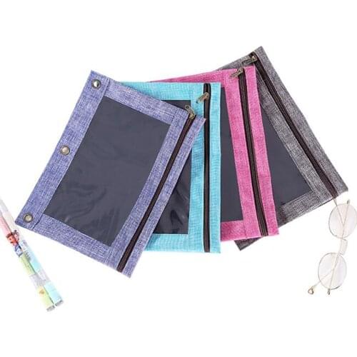 B5 PVC Binder Zipper Pencil Pouch Cases File Bill Receipt Pocket Large Capacity Mesh Binder Pen Bags Case With Clear Window