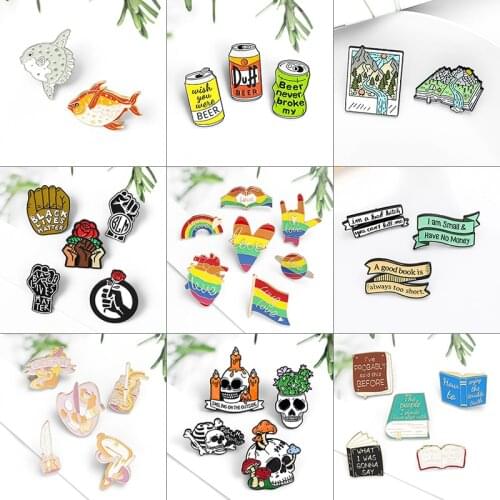 GDHY 2~7pcs/set Brooch Enamel Pins Rainbow LGBT Duff beer BLM Skull Art Goldfish Ribbon Outing Lapel Badge Cute Cartoon Jewelry