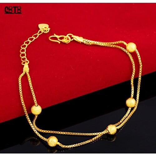 Exquisite Couple Bracelet Simple Round Bead Gold Bracelet Fashion Jewelry Wedding Holiday Party Gift Bracelets for Women
