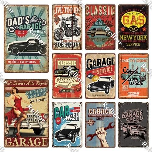 Classic Garage Metal Tin Sign Poster Motorbike Auto Parts Full Service Plaque Home Cafe Club Bar Garage Decoration