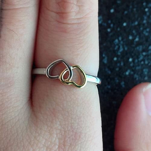 Huitan Cute Present For Girlfriend Two-Tone Heart Shaped Sliver Plated Finger Ring For Women Wholesale Lots Bulk Dropshipping