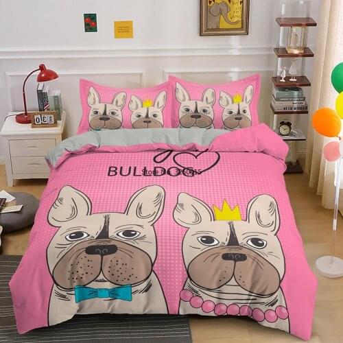 Cartoon Terrier Bulldog Bedding Set for Boys Girls Christmas Duvet Cover Sets Pink High Quality Comforter Covers with Pillowcase