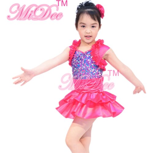 MiDee Jazz Dance Costumes Sequins Satin Dresses Outfits Dance Costumes Lovely Costume for Girls