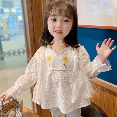 Summer Girls Flower Embroidery Halter Top Girl Sweet Doll Shirt White T shirts Cute Clothes