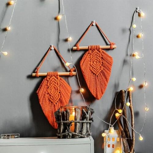 Mini Leaf Feather Macrame Tapestry Hand-woven Cotton Bohemian Tassel Tapestry Wall Hanging Boho Art Bedroom Home Decoration