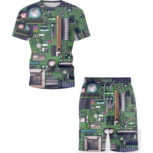 Mens Sets summer 2021 round neck T-shirt electronic chip sportswear Fashion personality trend suit short sleeves and shorts