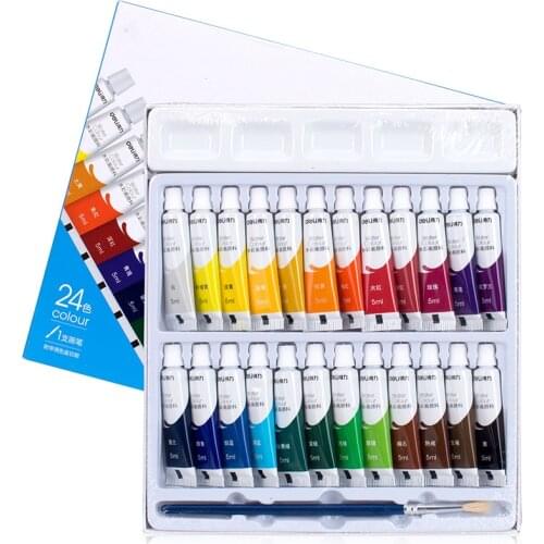 Deli 12/18/24 Colors Water Color Pigment Paint Brush Set Portable Art Artist Student Drawing Painting Watercolor School Supplies