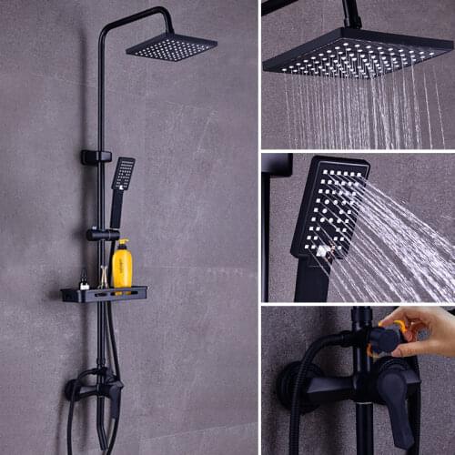 Bathroom Shower Faucet Set Matte Black Thermostatic Waterfall Shower Mixer Bathtub Bidet Hot And Cold Systems 3-way Sprayer Tap