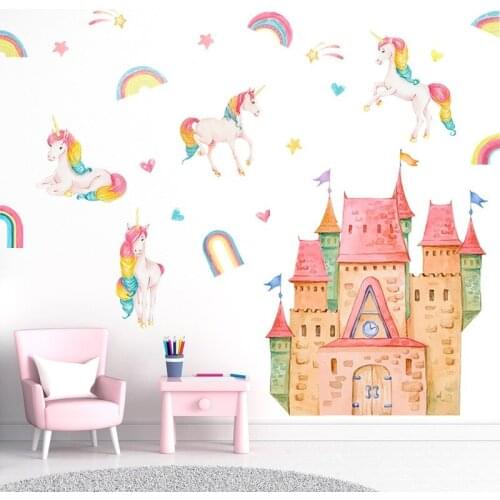 Rainbow Castle Wall Stickers Kids Room Wall Decals Children Baby Bedroom Boy Girl Room Decor Aesthetic Art Nursery Wallpaper