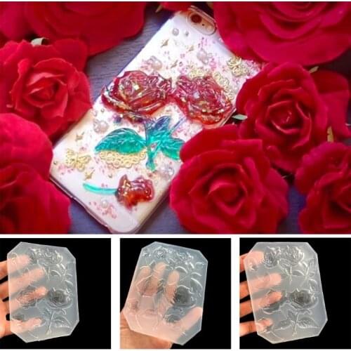New Mirror DIY Handmade UV Crystal Epoxy Mold With Leaf Big Rose Jewelry Pendant Accessories