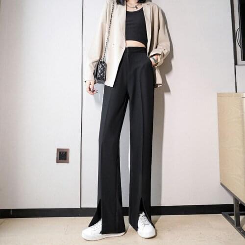 2021 Spring New Womens Clothing Popular Split Wide Leg Pants Womens High Waist Loose Straight Drooping Mopping Suit Pants