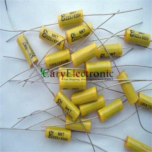 Wholesale 50pcs long leads yellow Axial Polyester Film Capacitors electronics 0.022uF 630V fr tube amp audio free shipping