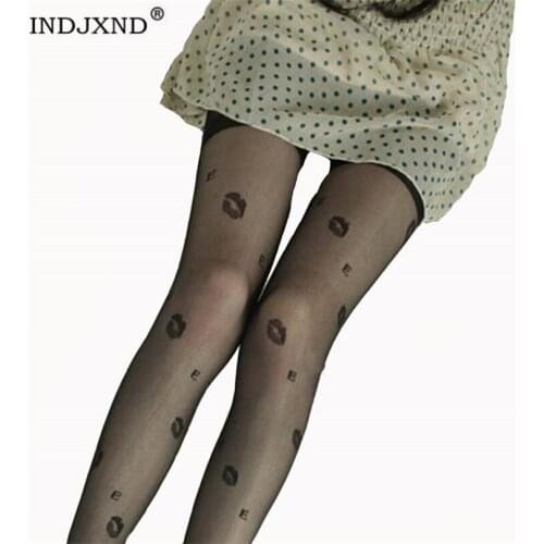 Autumn Tights Stockings Pantyhose Women Kiss Lips Printed Tattoo Collant Jacquard Harajuku Fishnet Winter Woman Pantyhose W087