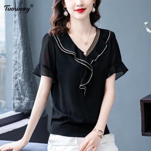 Casual Summer Ladies Female Fashion Floral Print Chiffon Blouse Shirt Loose Buttons Tops Women short Sleeve Blusas Pullover