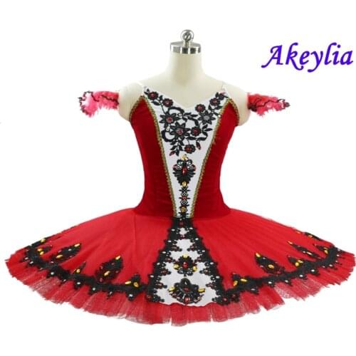 Professional Tutu Red Ballet Black Lace Decorations pancake Adult Performance Don Quixote Competition Costumes for girls