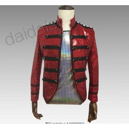 Luxury 100%real mens red with black full sequins tuxedo jacket/event/studio/sing/stage performance/dance/jacket