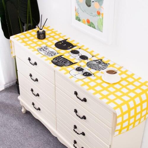 Nordic Modern Simple Style Table Flag Cartoon Cat Waterproof Dust-proof Rectangular Lattice Cloth Table Runner Customizable