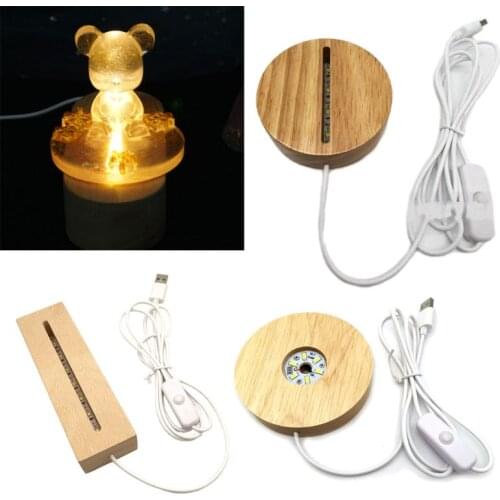Resin Art Wood LED Light Dispaly Base Crystal Glass Art Ornament LED Night Lamp