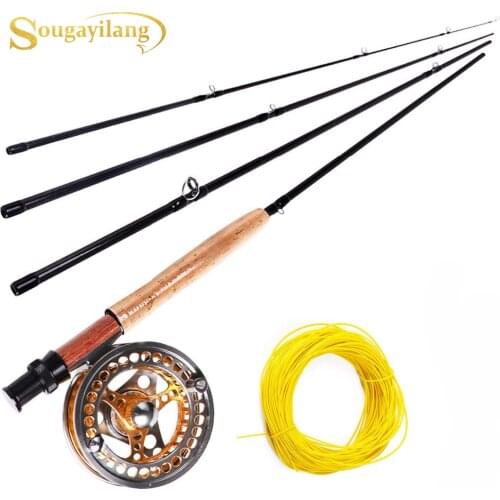 Sougayilang 2.7M Fly Fishing Rod and Fly Reel Fly Line Combo Full Metal 5/6 7/8 Reels 4 Section Fishing Pole Fish Line Set