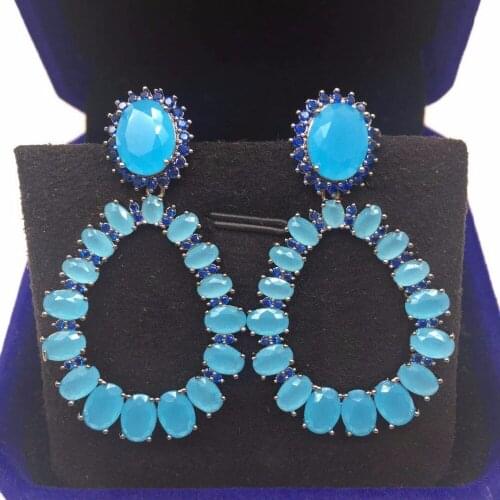 Brand New Design Gun Black Oval Shaped Milky Pink Stone Drop Earring For Women Ear Jewelry