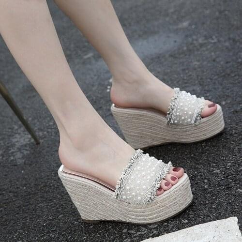 High wedge slippers women sandals high heels platform slippers shoes woman sexy flip flops beach slippers ladies slides LJB154