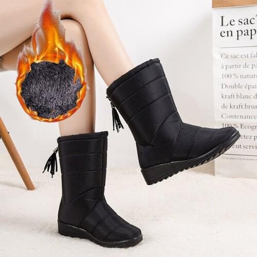 Winter Women Boots Mid-Calf Snow Boots Wedge Shoes Woman Warm Fur Tassel Female Boots Shoes Whaterproof Ladies Femmes Bottes