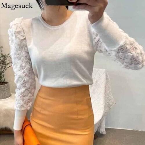 Winter Flower Lace Pullover Knitted Sweater 2021 New Autumn Lace Womens Sweater Casual O Neck Long Sleeve Blouse Sweater 16708