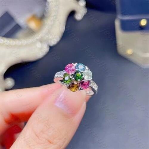 Natural tourmaline ring, 925 silver ladies tourmaline ring, simple and lovely