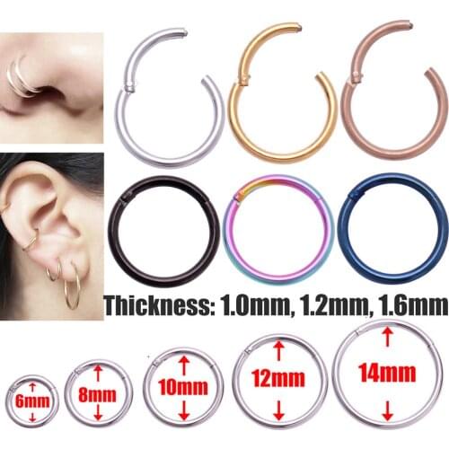 1PC Titanium Hinged Segment Nose Ring Ear Cartilage Tragus Helix Lip Piercing Nose Rings & Studs Rainbow Gold Black Punk Jewelry