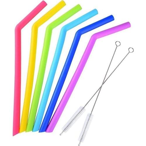 100sets 6pcs bent straws with 2pcs brush reusable silicone drinking straw children fruit juice milk tea straw wen6179
