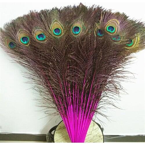 100Pcs 28-32 Inch (70-80CM) Mei red Plumas Boa Natural Peacock Eye Tail Wedding DIY Clothes Decoration Peacock Feathers