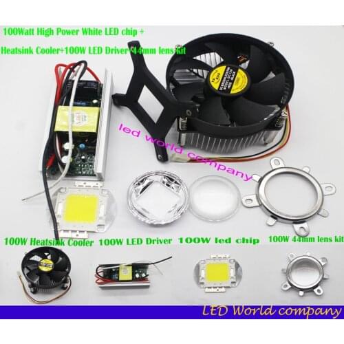 100Watt High Power White LED chip + 100W Heatsink Cooler+100W LED Driver+100W 44mm led lens kit