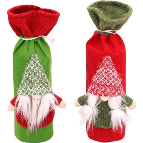 2 Pcs Christmas Sweater Wine Bottle Cover, Reusable Wine Bottle Bags for Holiday Party Christmas Table Home Decoration
