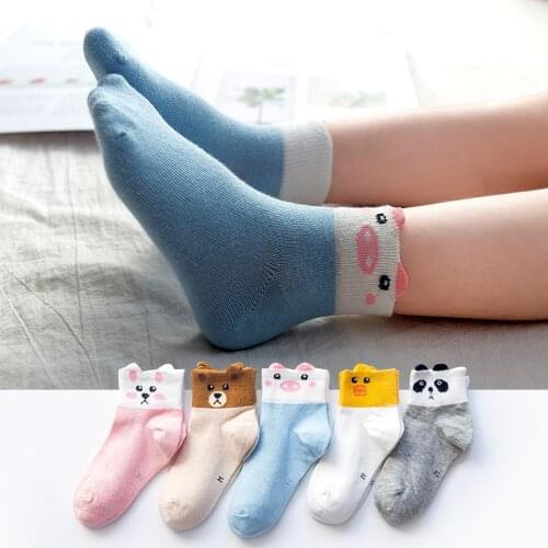 5 Pairs/Lot Cotton Child Sock Cute Kids Boy Girl Lovely Cartoon Ears Short Socks for Toddler Children 2 to 11 Years