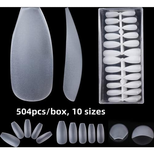 500pcs Matte Long Full Cover False Nails Coffin Ballerina Thin Fake Fingernail Salon Manicure DIY Supply Artificial Art Tips
