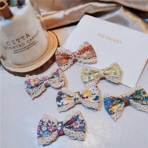 6Pcs/Lot Cute Bows Without Clip Cotton Lace Floral Print Hair Accessories for Baby Girls Handmade Hairclip Wholesale