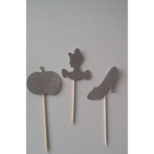 Glitter Cinderella Princess Cupcake Toppers girls birthday party Wedding Bridal Shower Engagement Hens Night Party food picks