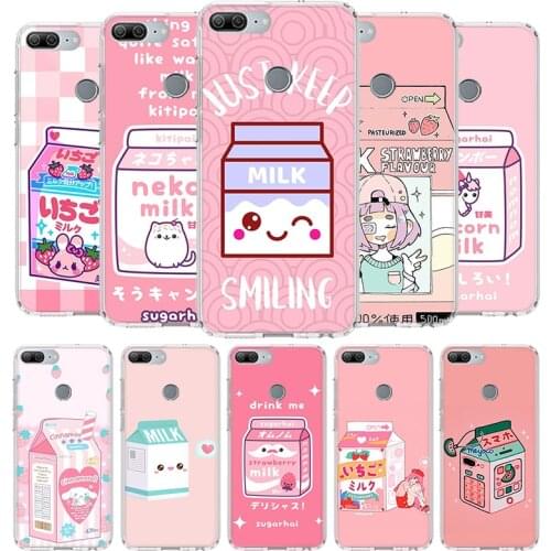 Kawaii Japanese Strawberry Milk Box Cover Phone Case for Huawei Y9 Y5 Y6 Y7 2019 Honor 9 10 Lite 9X 8X 8A 8S 7X 7A 20 Pro 10i V2