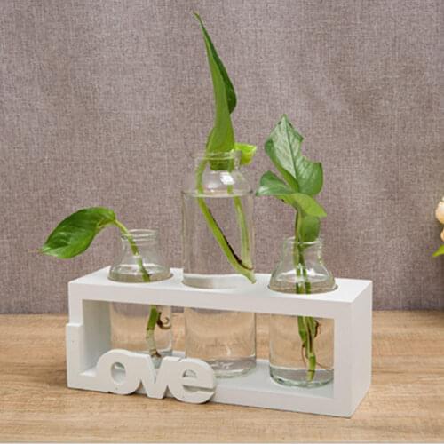 Flower Pot Wood Glass Home Holder Economic Wooden Vase Decor Display Stand Love Beautiful Creative