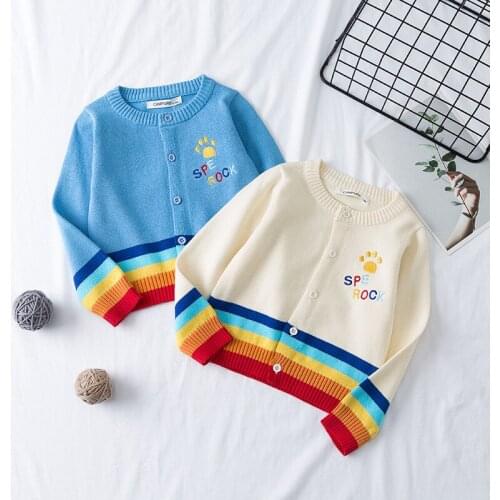 Kids Sweaters 2020 Autumn Winter Baby Sweater Coat Casual Rainbow Striped Embroidery Knit Cardigan for Boys Girls Child Clothes