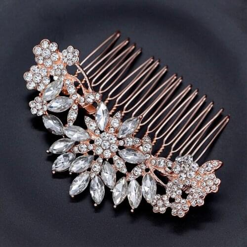 Floralbride Handmade Alloy Rhinestones Crystal Pearls Flower Bridal Hair Comb Wedding Headpieces Women Jewelry Hair Accessories