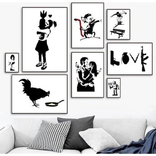 Banksy Graffiti Funny Minimalist Abstract Nordic Posters And Prints Wall Art Canvas Painting Wall Pictures For Living Room Decor