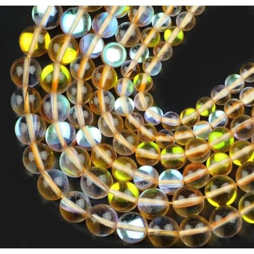 HGKLBB Yellow Austria Crystal Glitte MoonStone Labradorit 6/8/10mm Round Loose Beads For Jewelry Making DIY Bracelet accessories