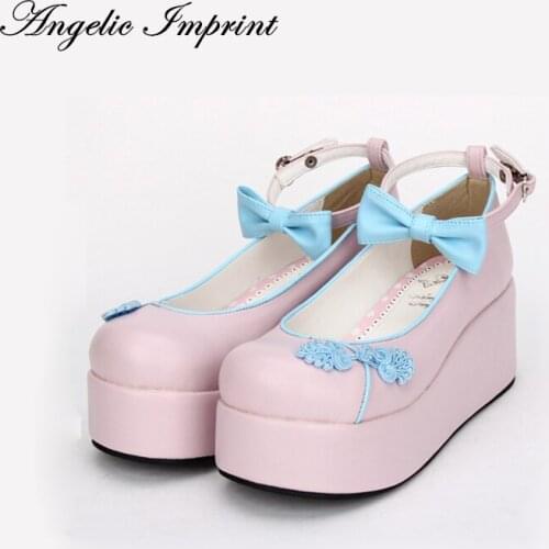 Custom Made Chinese Style Platform Heel Lolita Cosplay Shoes Sweet Bowtie Girls Ankle Strap Shoes