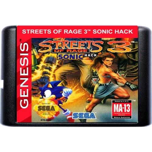 Streets Of Rage 3 Sonic Hack 16 Bit MD Game Card For Sega Mega Drive For Genesis