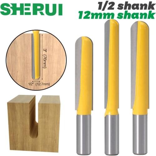 SHERUI 1PC12mm Shank 1/2″shank CNC carbide end mill tool Long Blade Round Nose Bit Core Box Router Bit - Long Reach