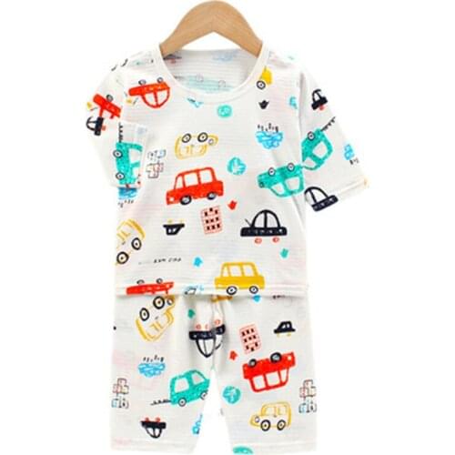 Summer Children Pajamas Baby Boys Girls Clothing Set Kids Nightwear Cartoon Sleepwear Suit Short Sleeve T-shirts+ Pants