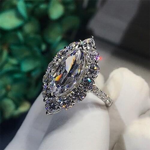 Fashion Brand New Vintage Jewelry 100% Real 925 Sterling Silver Marquise Cut White Clear Diamond Promise Women Wedding Ring