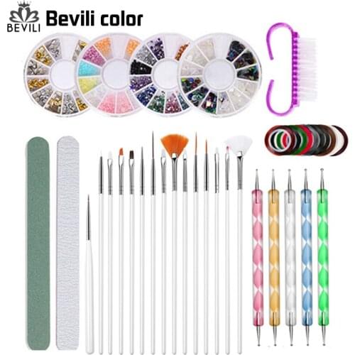 37Pcs Set Nail Art Brushes Pen Dotting Tool Manicure Rhinestones Bead Decoration