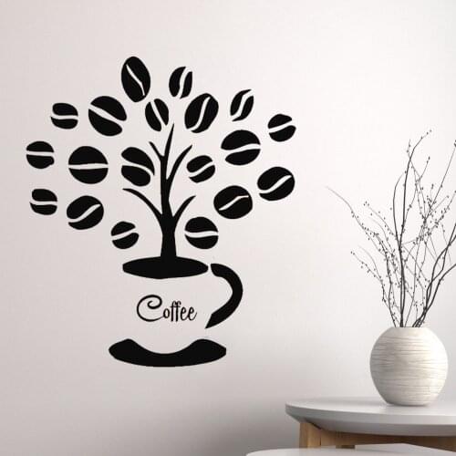 Wall Decals Cup Coffee Beans Tree Decal Vinyl Sticker Cafe Kitchen Bedroom-in Wall Vinyl Wall Decal Removable DK-198